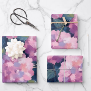 Rosa Hortensien Blumen Geschenkpapier Set