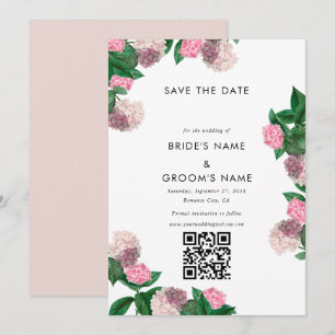 Rosa Hortensien-Blumen-Grün-Moderne Hochzeit Save The Date