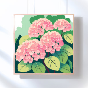 Rosa Hortensien-Blumenmalerei Poster