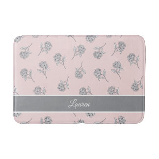 Rosa Hortensien-Blumenmuster-Monogramm Badematte