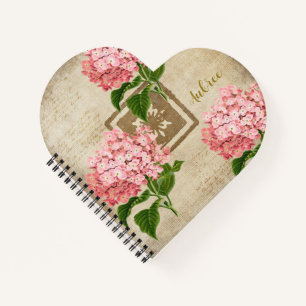 Rosa Hortensien-Cluster Herzform Notizbuch