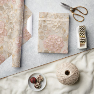Rosa Hortensien Floral Gold Elegant Geschenkpapier