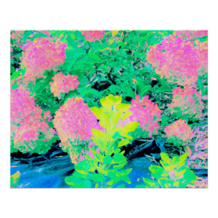 Rosa Hortensien-Garten mit gelbem Laub Poster