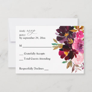 Rosa Hot &Blush Pink & Lila Blüte ni Mahlzeit 2 RSVP Karte