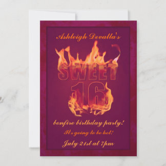 Rosa Hot Fire Sweet 16 Bonfire Party Einladung