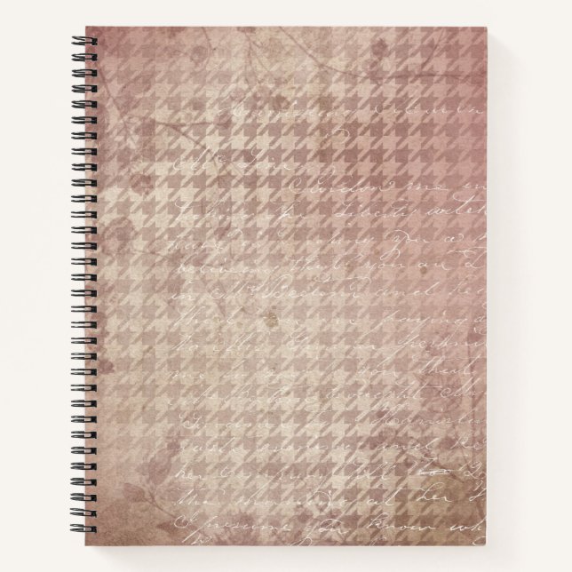 Rosa Houndstooth | Elegantes neutrales Tagebuch (Vorderseite)
