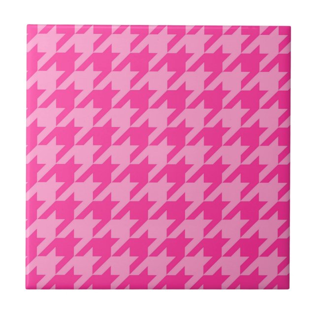 Rosa Houndstooth Karo Gingham Fliese (Vorderseite)