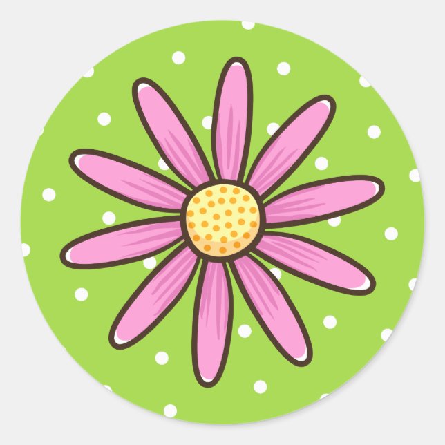 Rosa hübsche Blume auf grünem Polka-Punkt-Hintergr Runder Aufkleber (Vorderseite)