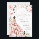 Rosa Hübsche Rose Schönes Gown Sweet 16 Einladung<br><div class="desc">Elegantes luxuriöses Design mit weichen Rosen und weißen Rosen,  goldenen Akzenten und einer schönen Puppe in einem luxuriösen glamourösen,  blumigen Ball-Gown. Der gesamte Text ist vollständig anpassbar.</div>