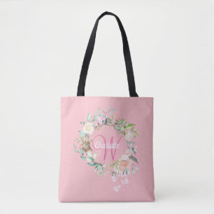 Rosa hübsche Rosen Blumen Initial Schrift Monogram Tasche