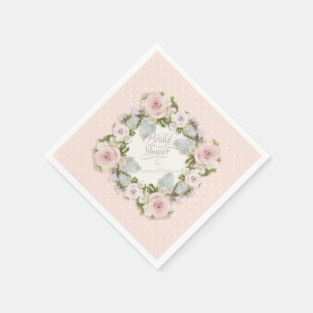 Rosa Hübsche Weiße Seite Blumenmuster Brautparty Serviette (Ecke)