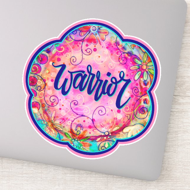 Rosa Hübscher Blumenkrieger-Inspirivity-Sticker Aufkleber (Detail)