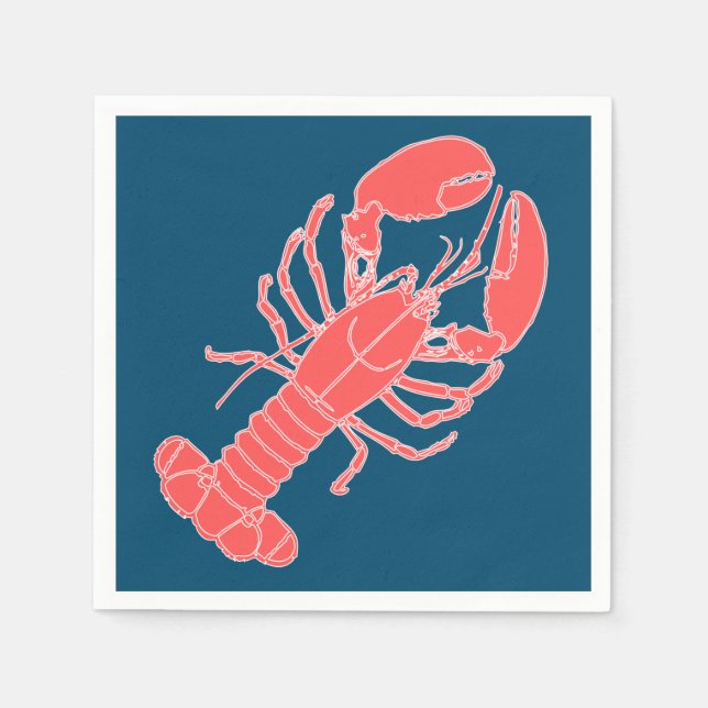 Rosa Hummer Dark Blue Seafood Napkins Serviette (Vorderseite)