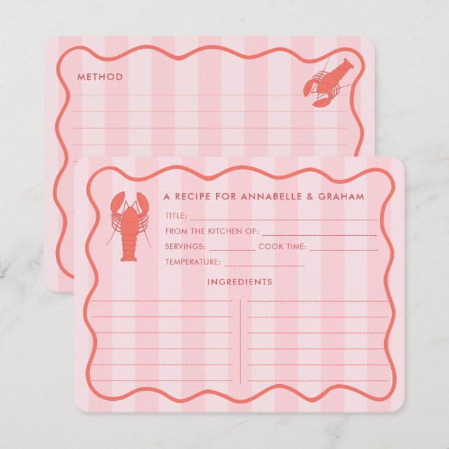 Rosa Hummer Doodle Brautparty Rezept Karte (Vorne/Hinten)