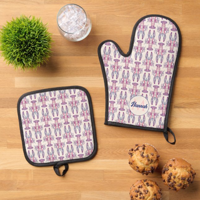 Rosa Hummer Ofenhandschuh & Topflappen-Set (Oben Unten)
