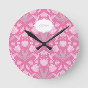 Rosa Hummingbird Coquette Personalisiert Runde Wanduhr