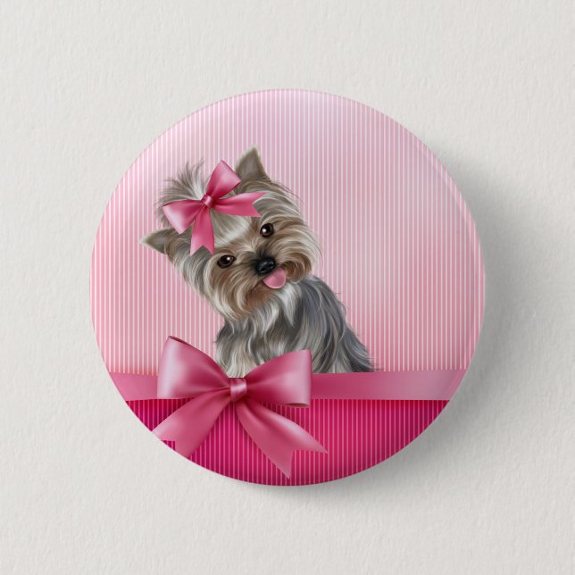 Rosa Hündchen Yorkshire-Terrier Prinzessin-Yorkie Button (Vorderseite)
