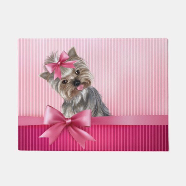 Rosa Hündchen Yorkshire-Terrier Prinzessin-Yorkie Fußmatte (Vorderseite)