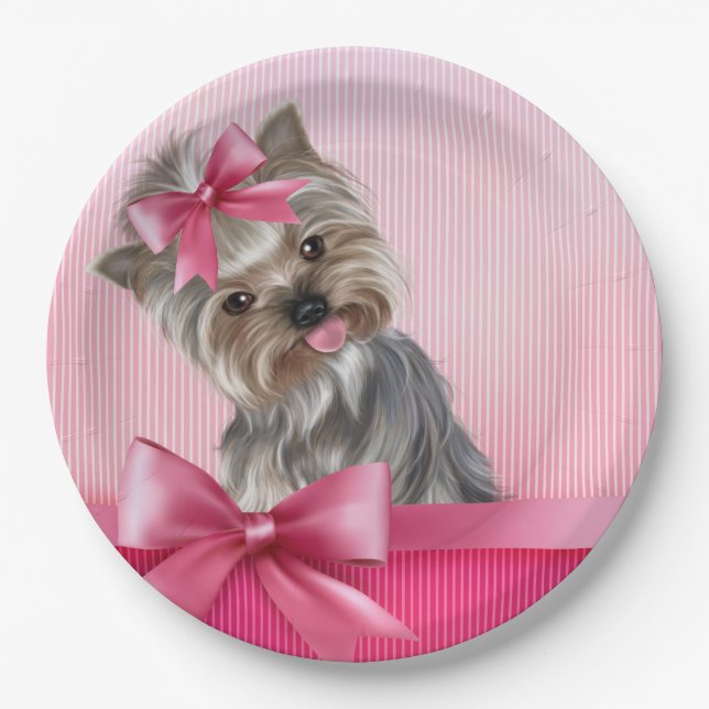 Rosa Hündchen Yorkshire-Terrier Prinzessin-Yorkie Pappteller (Vorderseite)