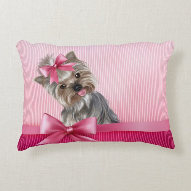 Rosa Hündchen Yorkshire-Terrier Prinzessin-Yorkie Zierkissen (Vorderseite)