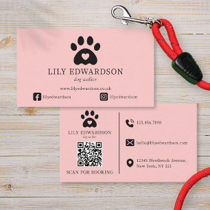 Rosa Hundebetreuer Haustiersitter Pfotenabdruck QR Visitenkarte