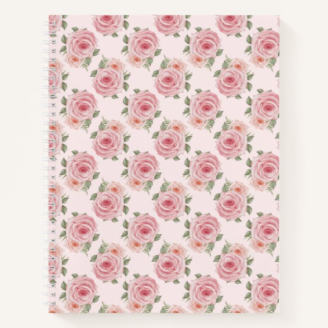 Rosa Hütte Rose Blume Vintage Muster Notizbuch (Vorderseite)
