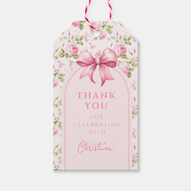 Rosa Hütte Rose mit Bow Coquette Brautparty Geschenkanhänger (Vorderseite)