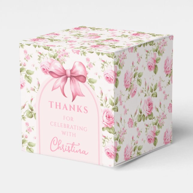 Rosa Hütte Rose mit Bow Coquette | Vielen Dank Geschenkschachtel (Vorderseite)