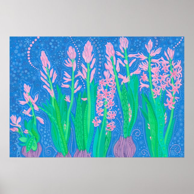 Rosa Hyacinths Frühlingsblumen Blumengemälde Poster (Vorne)