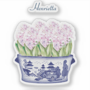 Rosa Hyazinthen-Chinoiserie Namens-Vinyl-Aufkleber Aufkleber