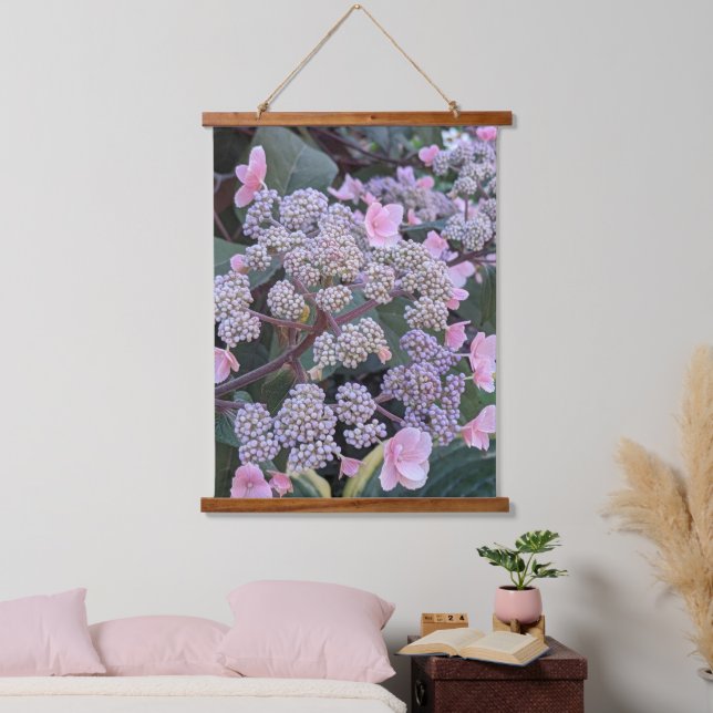 Rosa Hydrangea Aspera Floral Wandteppich Mit Holzrahmen (Schlafzimmer)