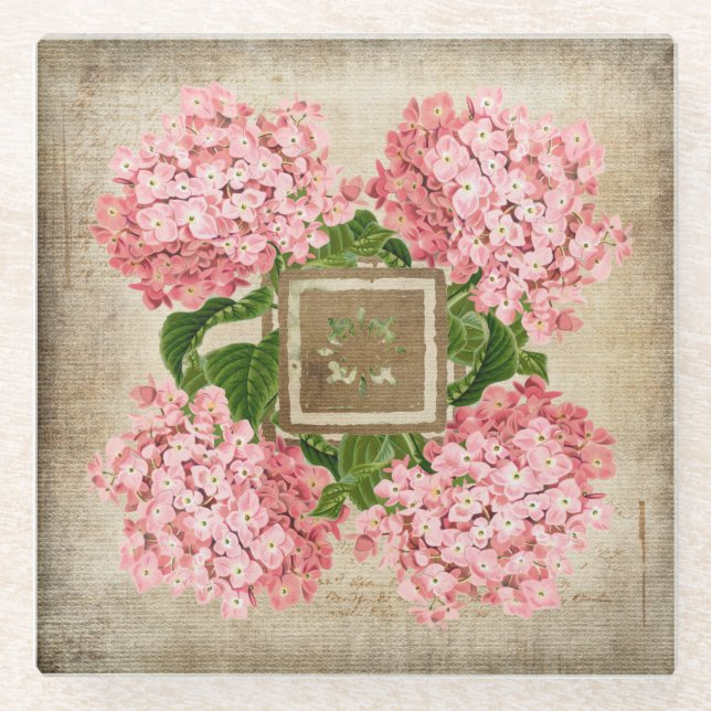 Rosa Hydrangea-Cluster II-Untersetzer-Set Glasuntersetzer (Vorderseite)