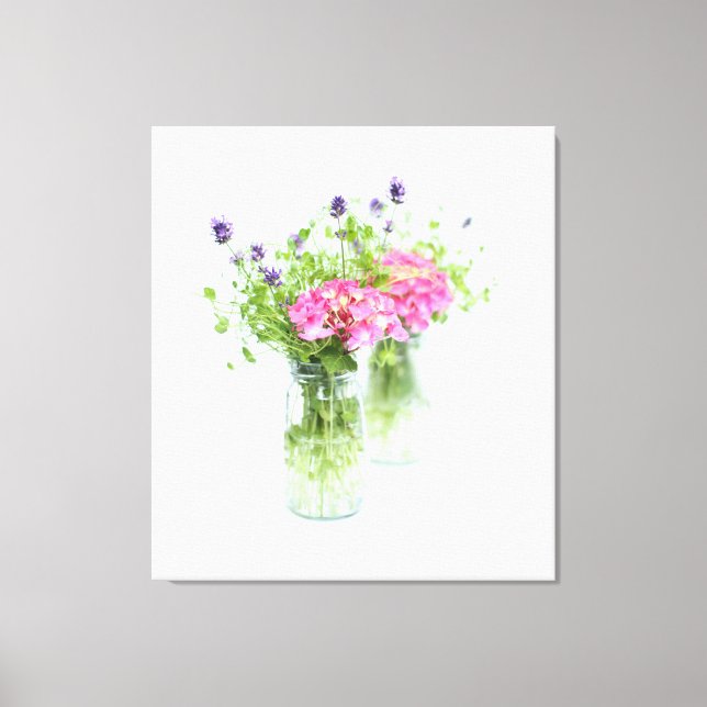 Rosa Hydrangea mit Erbsenschießen Leinwanddruck (Vorderseite)