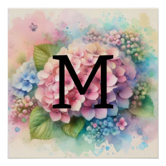 Rosa Hydrangea, Monogramm Poster