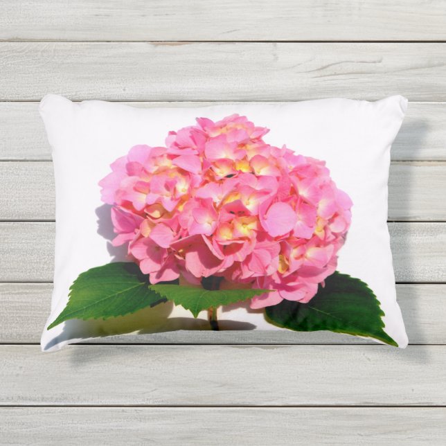 Rosa Hydrangea Rosa Blume Kissen Für Draußen (Vorderseite)
