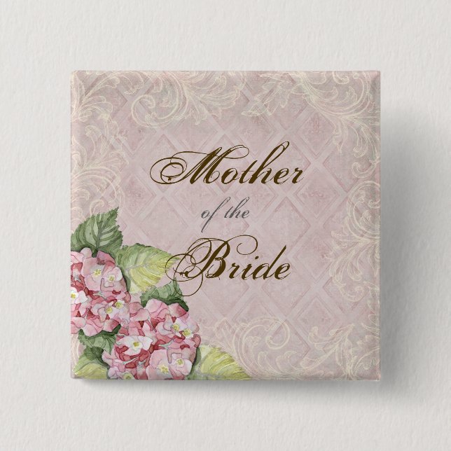 Rosa Hydrangea-Strudel - Brautparty-Knopf Button (Vorderseite)