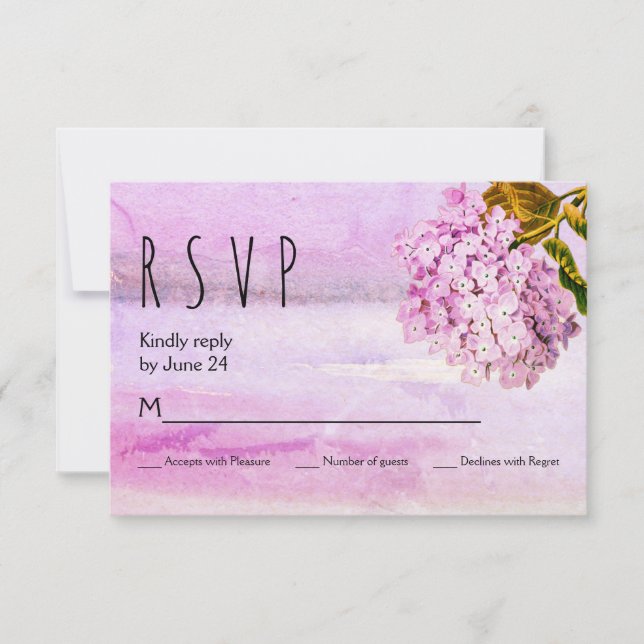 Rosa Hydrangeas Aquarellblume Hochzeit RSVP Karte (Vorderseite)