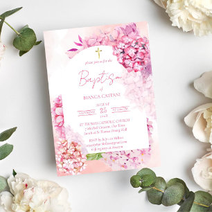 Rosa Hydrangeas elegante blumengeschmückte Taufe Einladung