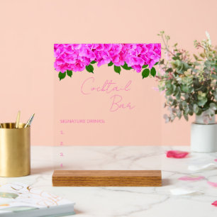 Rosa Hydrangeen Brautparty Cocktailbar Acrylschild