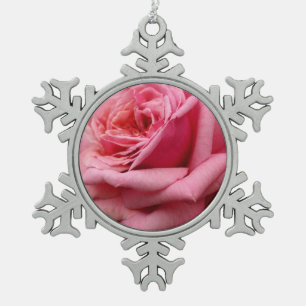 Rosa I Hübsche Blumenfotografie Schneeflocken Zinn-Ornament
