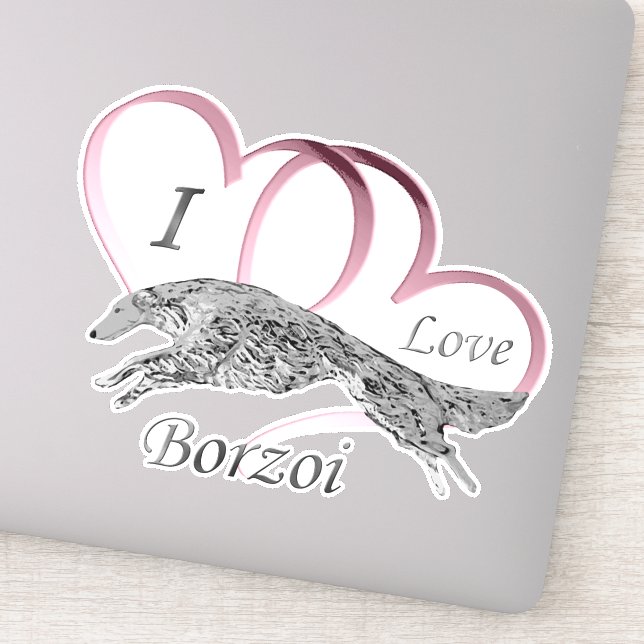 Rosa I Liebe Borzoi Die Vinyl Sticker schneiden (Detail)