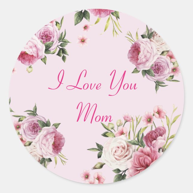 Rosa I Liebe Sie Mama Klassischer Rundaufkleber Runder Aufkleber (Vorderseite)