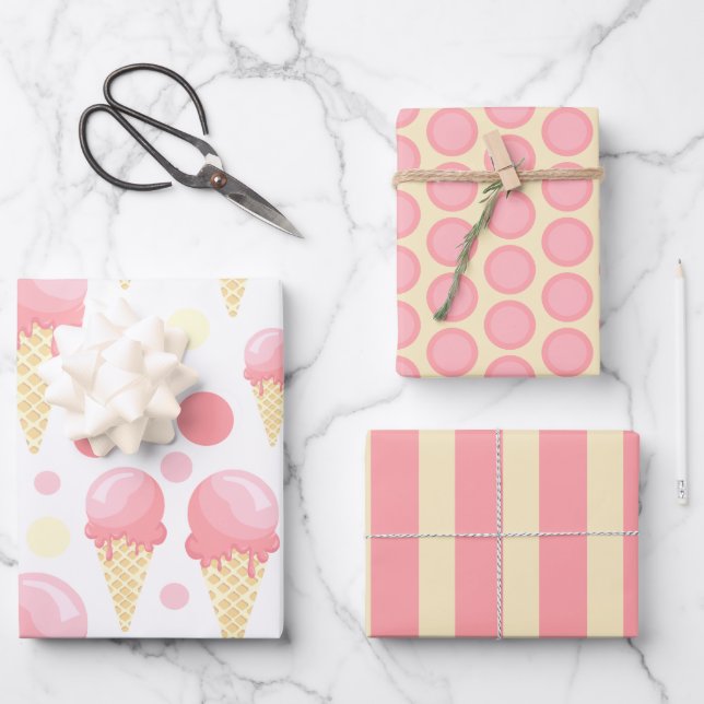 Rosa Ice Creme Cone Wrapping Paper Set Geschenkpapier Set (Vorderseite)