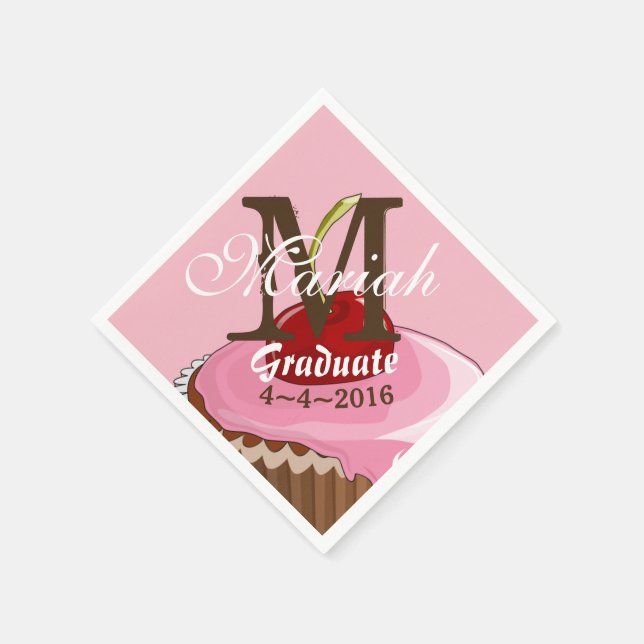 Rosa Iced Cherry Cupcake Monogram Napkins Serviette (Ecke)