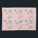 Rosa Iconic AtomSternexplosion-Küchen-Tuch Geschirrtuch<br><div class="desc">Dieses rosa Iconic Atommuster des Sternexplosion-Küchen-Tuches (großer Druck) kennzeichnet iconic AtomSternexplosionen. Das ist recht! Die alte Schule, First Lady, den Rosa Hintergrund mit Goldtupfen färbte, ist- der perfekte Hintergrund für den vibrierenden Türkis, den beruhigenden Sellerie und farbigen die Kreise des kitschy Birnengrüns. Die Stellen der Farbe werden sporadisch in verschiedene...</div>