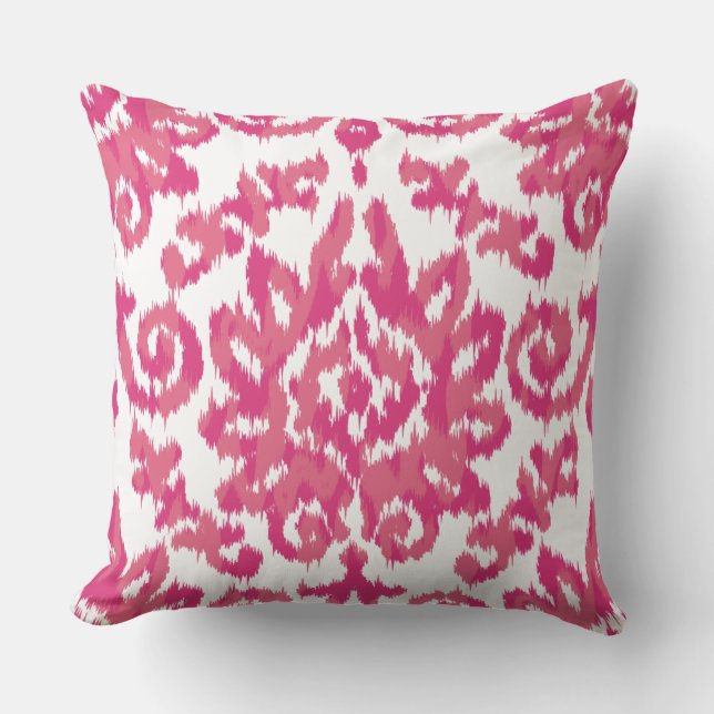 Rosa Ikat Boho wunderliches ethnisches Girly Kissen (Vorderseite)