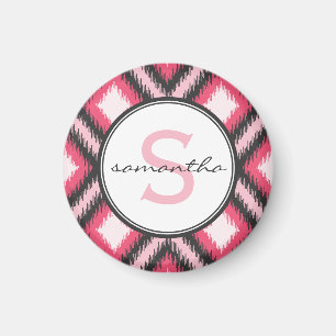 Rosa Ikat Monogramm Magnet