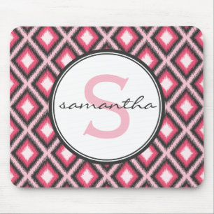 Rosa Ikat Monogramm Mousepad