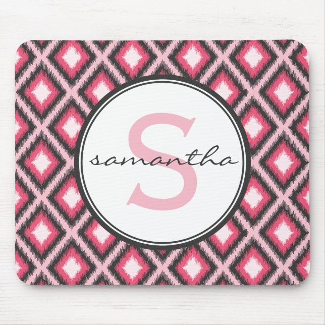 Rosa Ikat Monogramm Mousepad (Vorne)