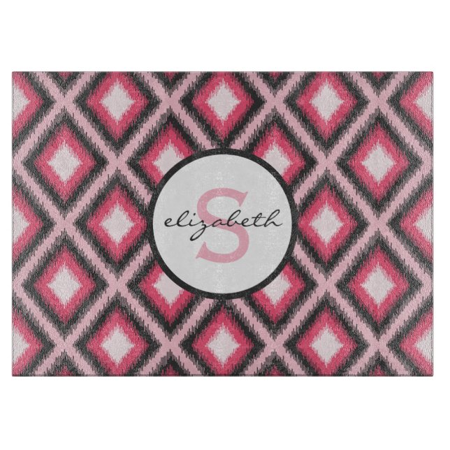 Rosa Ikat Monogramm Schneidebrett (Vorderseite)